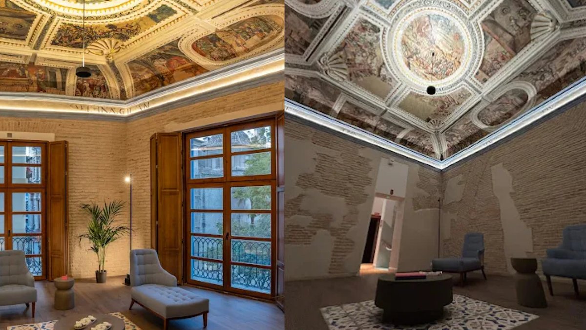Frescos del siglo XV recuperados tras la restauración del edificio en el barrio del Carmen.
