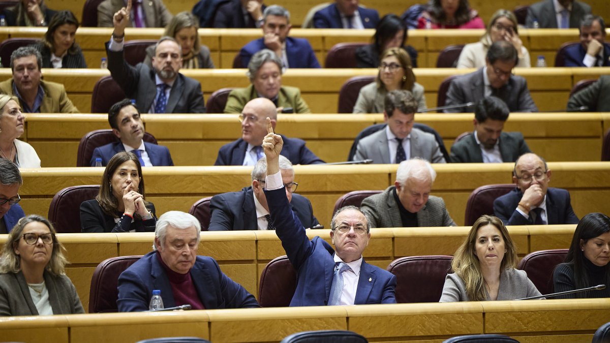 Senadores votando durante una sesión plenaria, en el Senado, en Madrid (España).