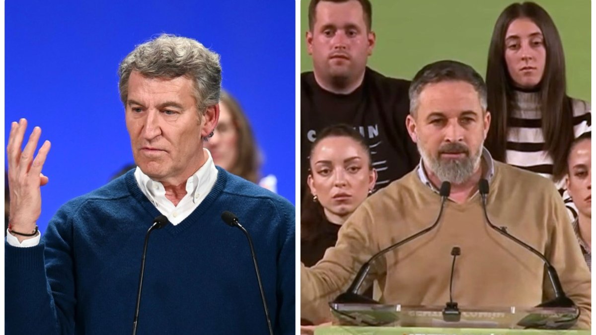 Alberto Núñez Feijóo y Santiago Abascal en sendos mítines en Aragón