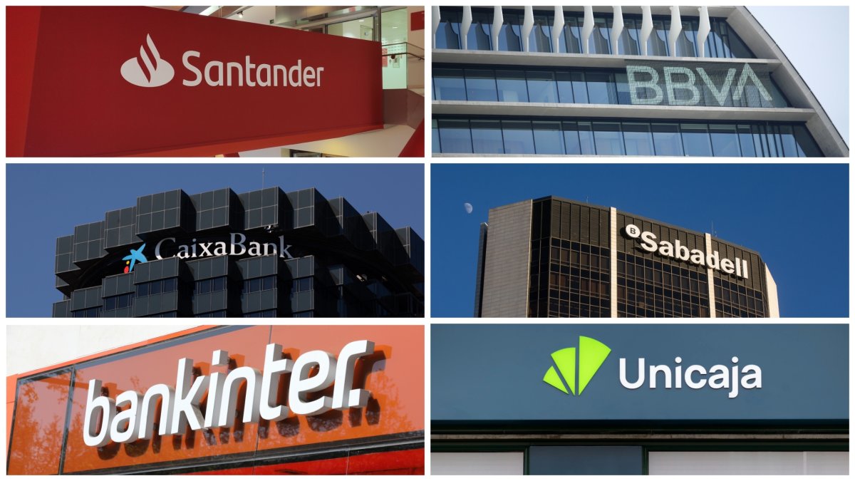 Logos de Banco Santander, BBVA, CaixaBank, Banco Sabadell, Bankinter y Unicaja, todas las entidades presentes en el Ibex 35.
EUROPA PRESS
01/1/1970