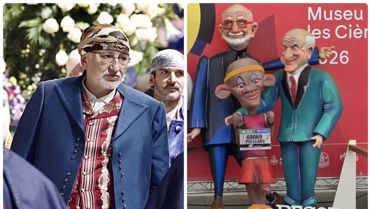 El presidente de Mercadona, Juan Roig, vestido de fallero y el ninot de la Falla Manuel de Falla - Tamarindos