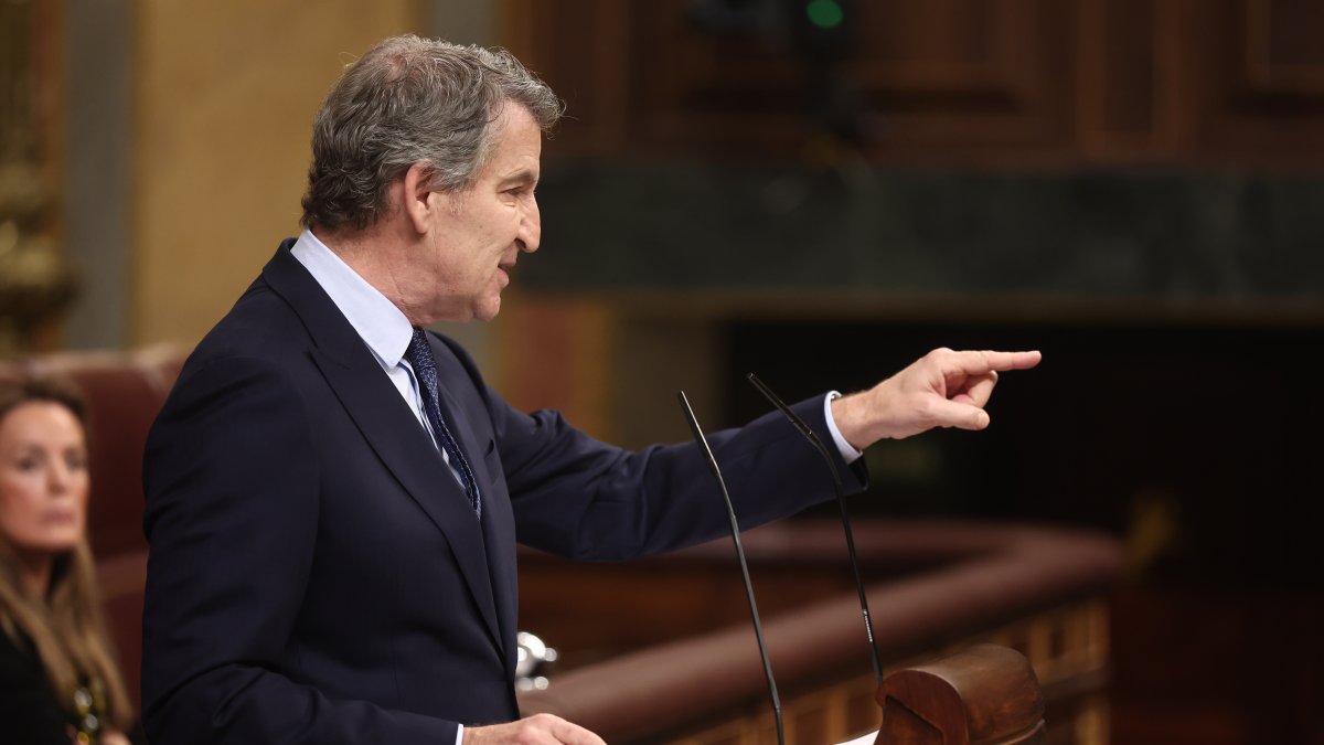 El presidente del PP, Alberto Núñez Feijóo, en el Congreso