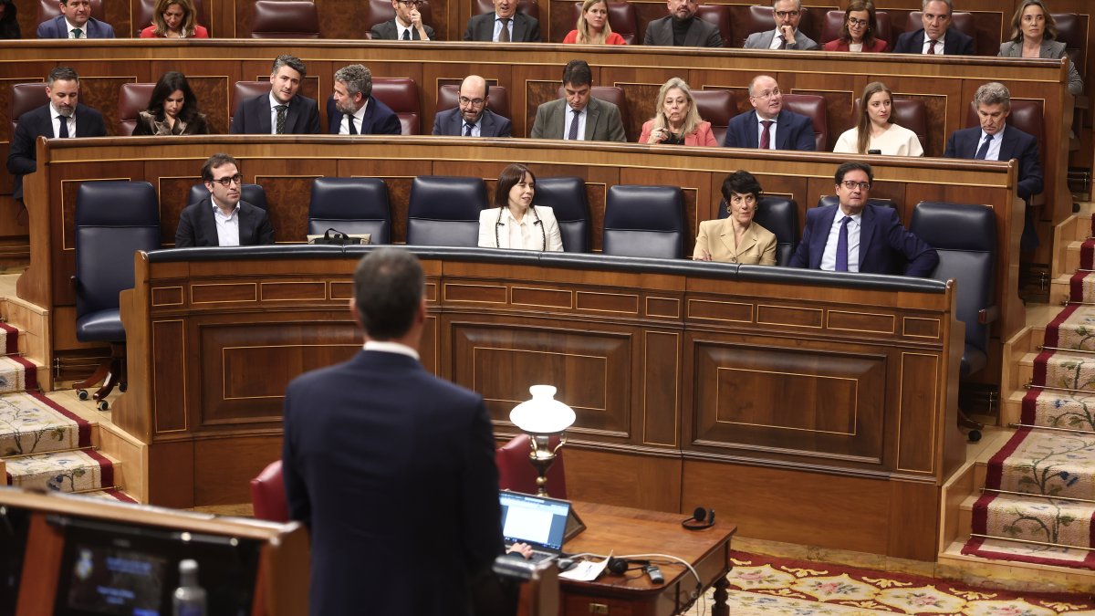 El presidente del Gobierno, Pedro Sánchez, en una sesión de control al Gobierno en el Congreso