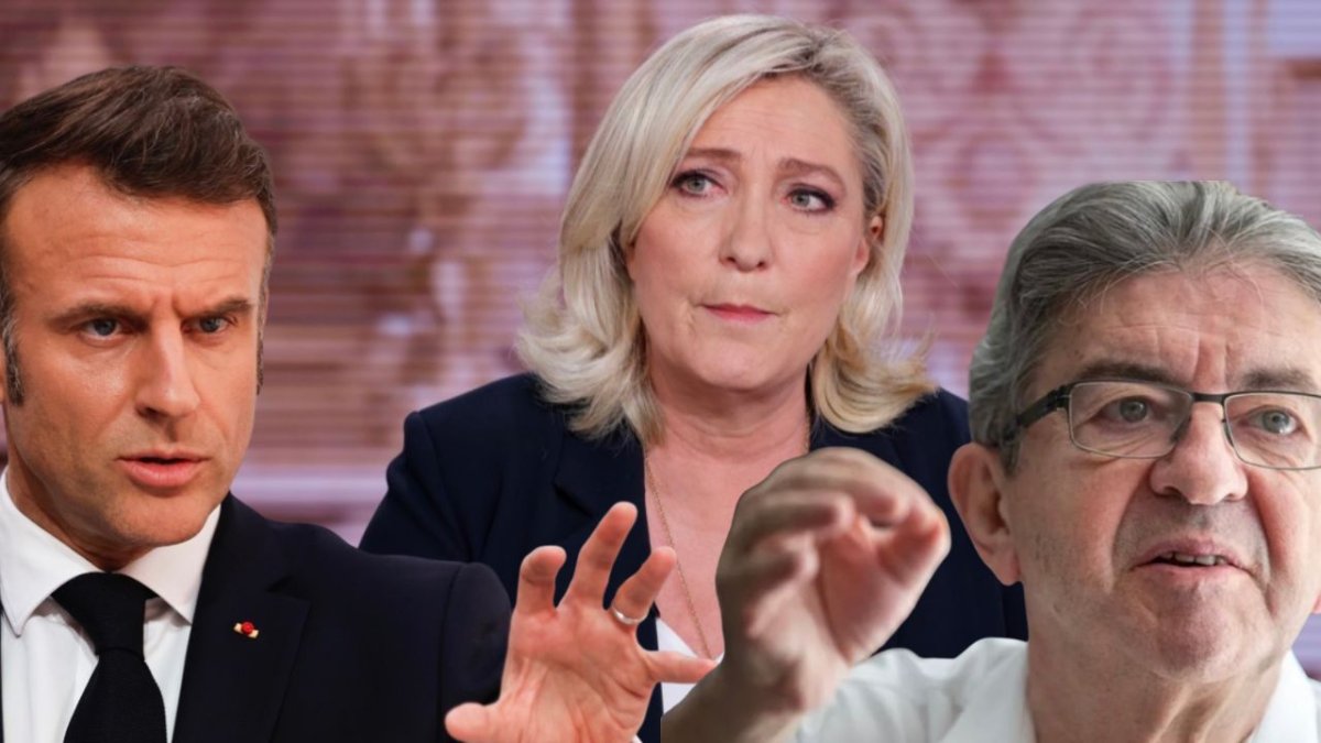 Jean-Luc Mélenchon, líder del partido Francia Insumisa, Marine Le Pen y Emmanuel Macron