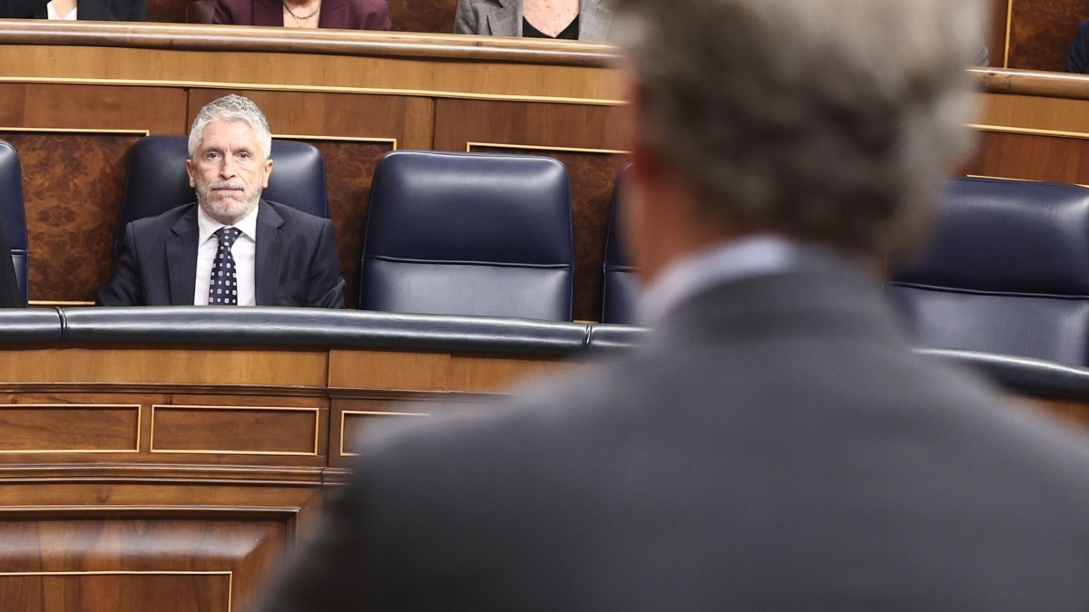 Alberto Núñez Feijóo interviene en el Congreso mientras Marlaska le escucha.