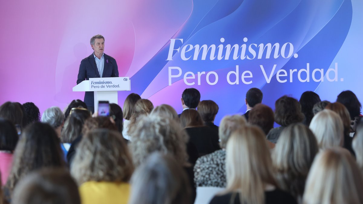 Alberto Núñez Feijóo, en un acto sobre el 8M de 2025
