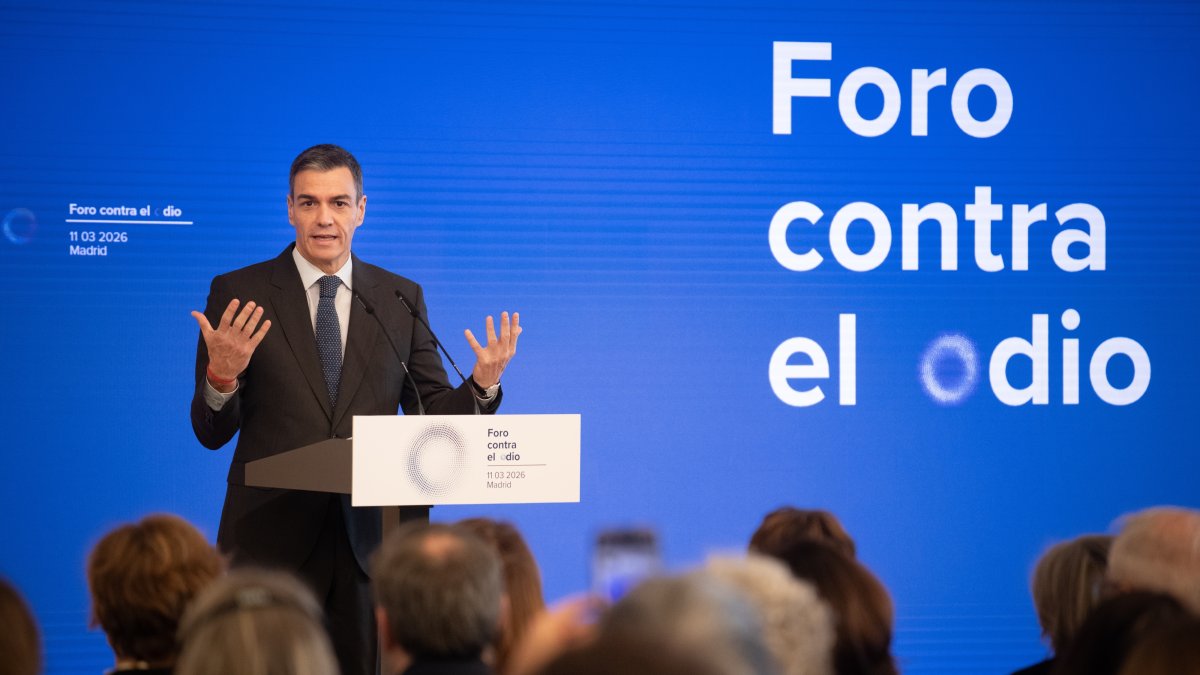 El presidente del Gobierno, Pedro Sánchez, durante la primera Cumbre Internacional contra el Odio