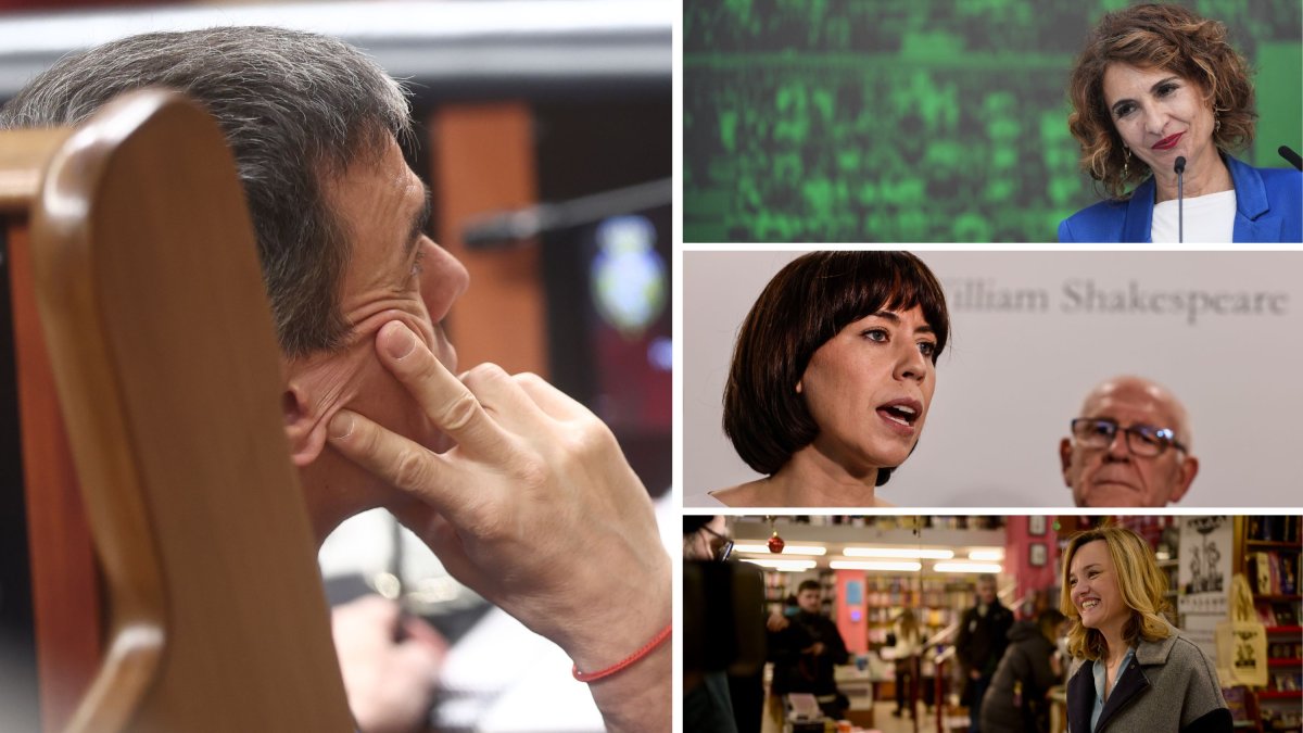 Montaje fotográfico con Pedro Sánchez, María Jesús Montero, Pilar Alegría y Diana Morant.