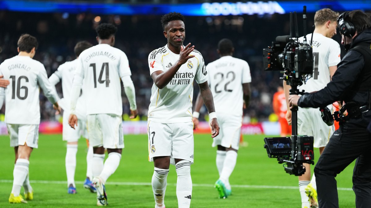Vinícius Júnior, protagonista en el Bernabéu en una noche de Champions con el Real Madrid. (Photo by Angel Martinez/Getty Images)