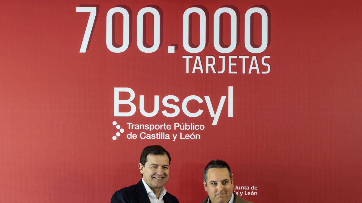 El presidente de la Junta de CyL, Alfonso Fernández Mañueco, durante el acto conmemorativo de 'Buscyl' para celebrar 700.000 tarjetas.