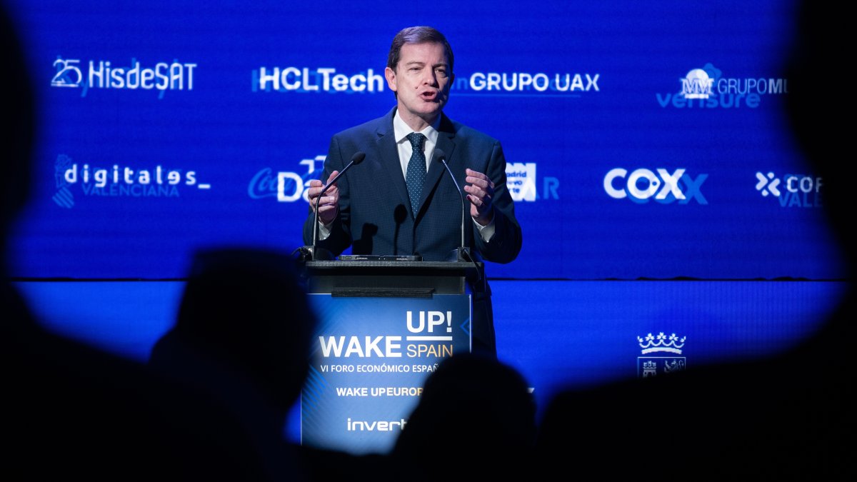 El presidente de la Junta de Castilla y León, Alfonso Fernández Mañueco, durante la última jornada de  'Wake Up, Spain! Wake Up, Europe'.
