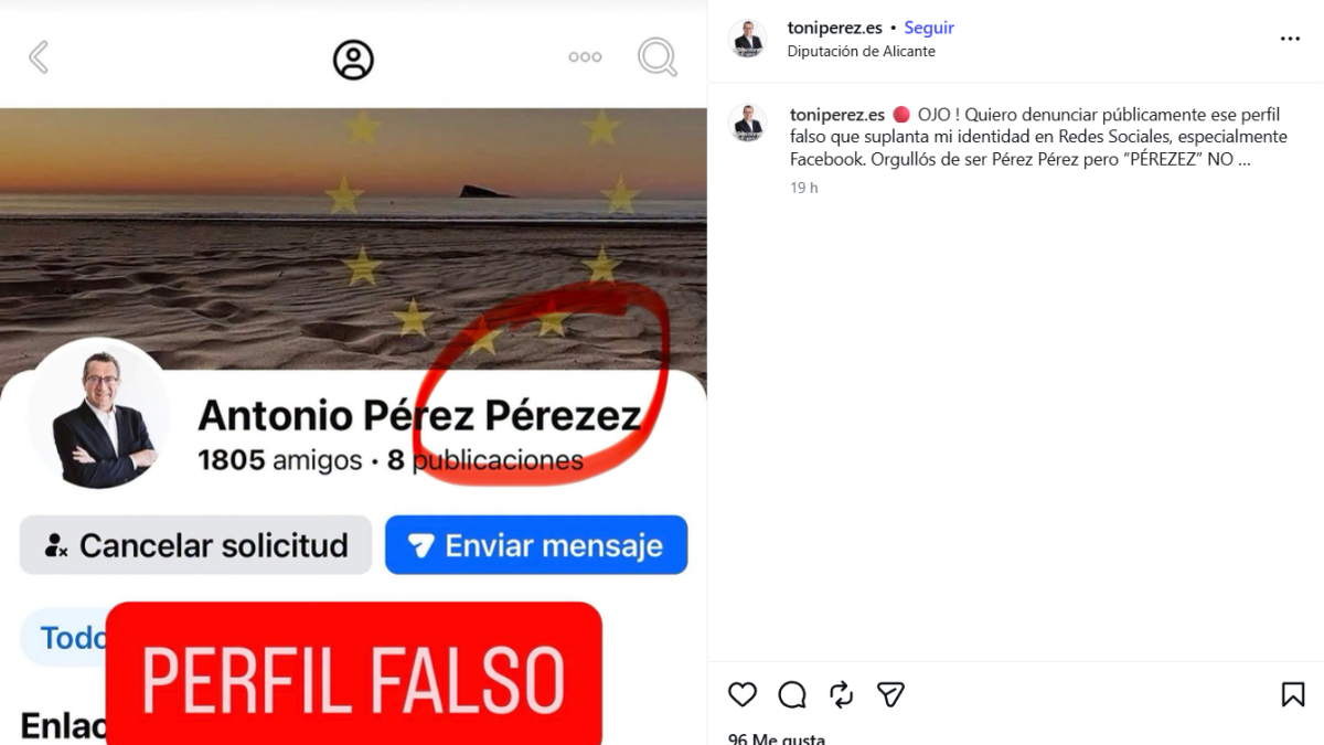Imagen de la identidad falsa del presidente de la Diputación de Alicante en Facebook.