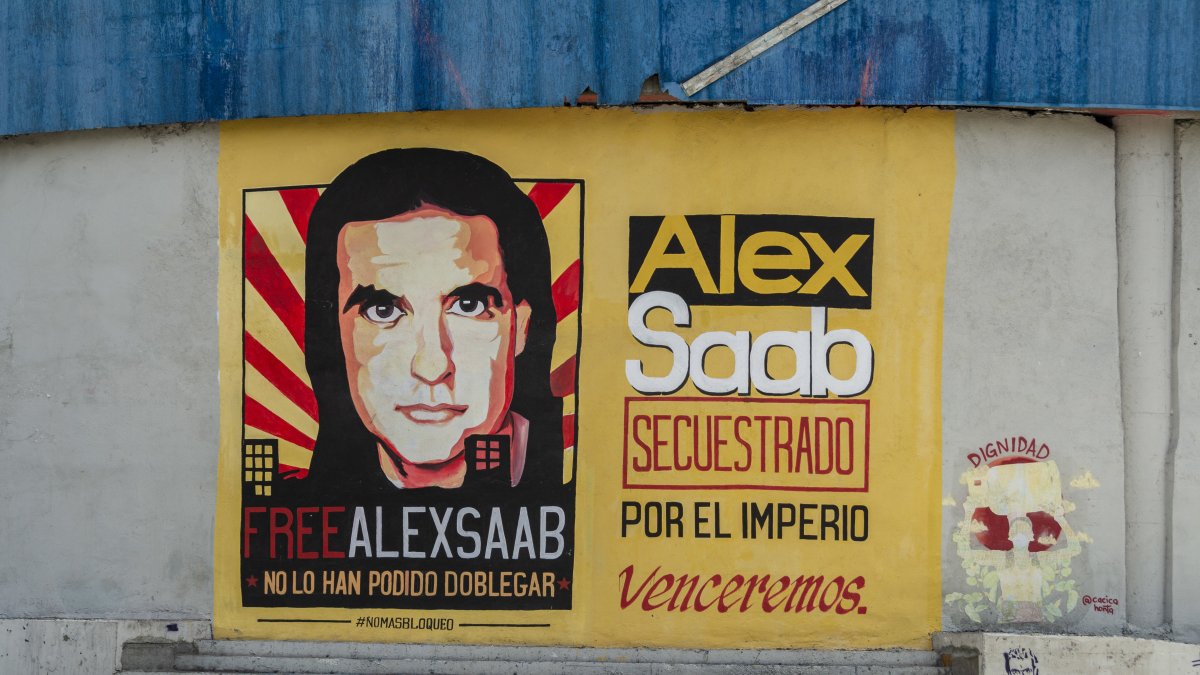 Mural en Caracas pidiendo la libaración de Alex Saab.