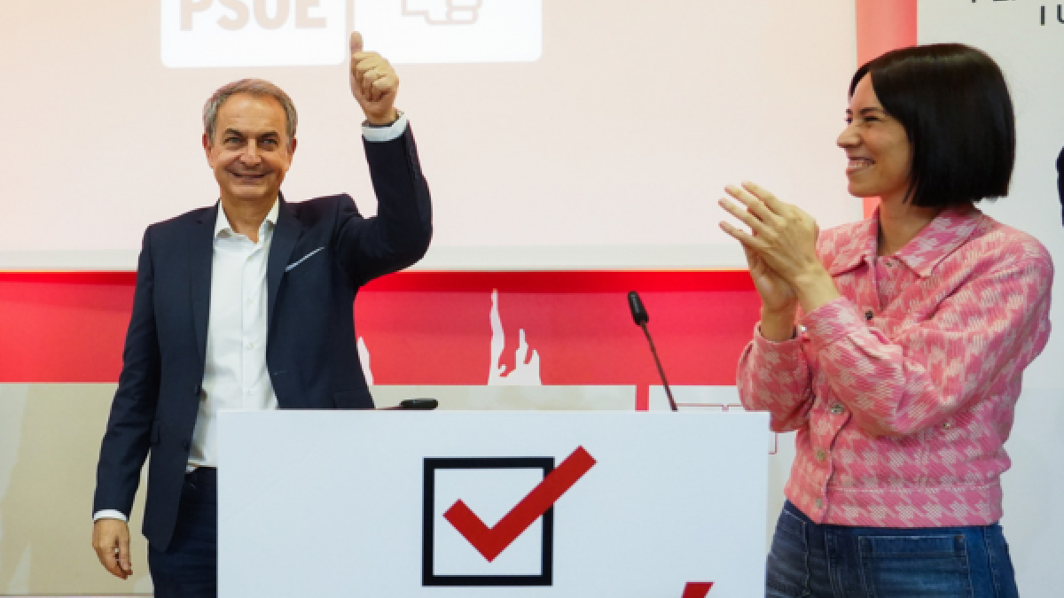 El expresidente del Gobierno, José Luis Rodríguez Zapatero y la ministra de Ciencia, Universidades e Innovación y secretaria general del PSPV-PSOE, Diana Morant