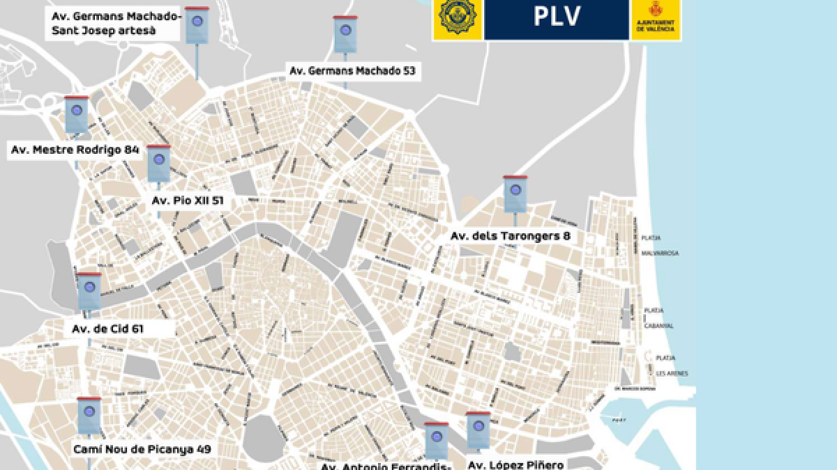 Ubicaciones de los nuevos radares en la ciudad de Valencia