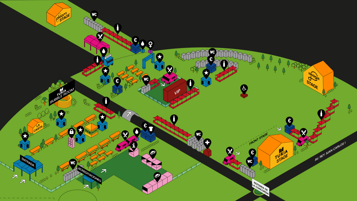 Distribución del área del Parc Central de Torrent donde se celebrará el festival los dias 26 y 27 de junio.