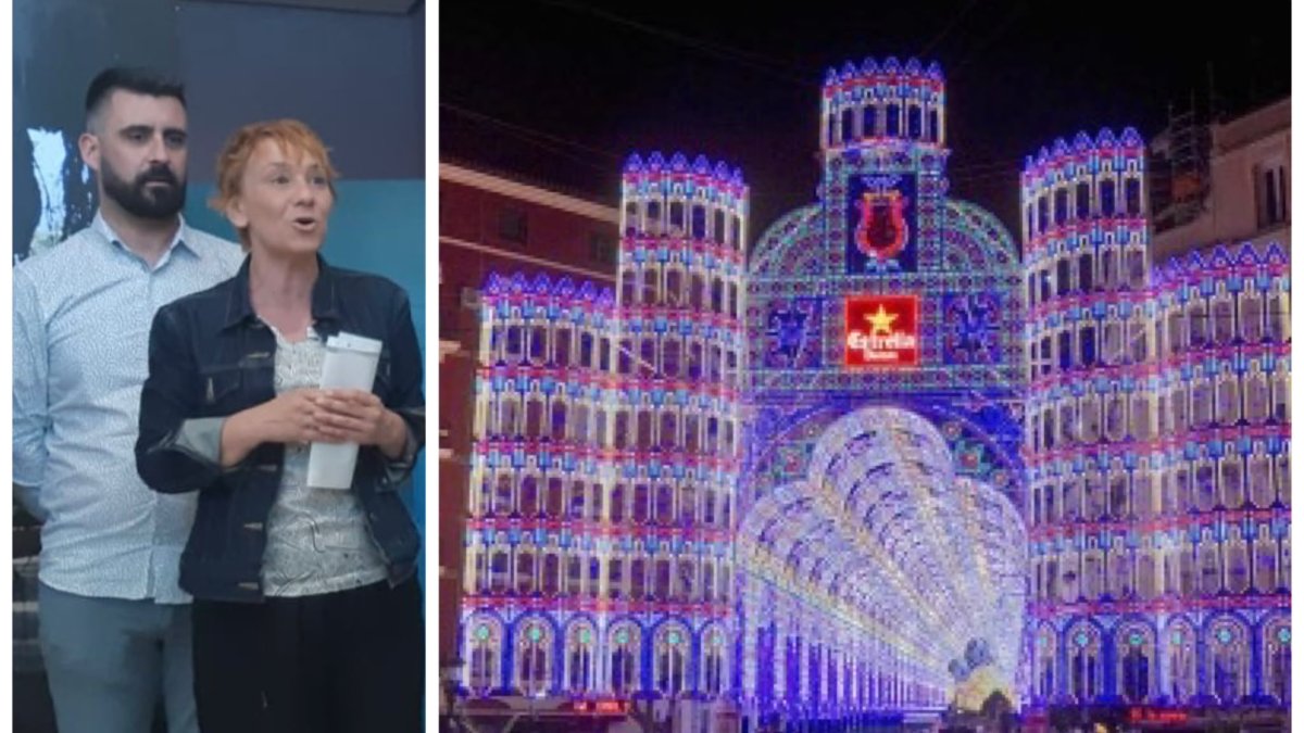 Pere Fuset con Pilar Soriano, y las calles iluminadas de Ruzafa en Fallas