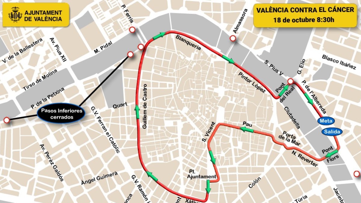 Recorrido de la carrera Valencia contra el Cáncer