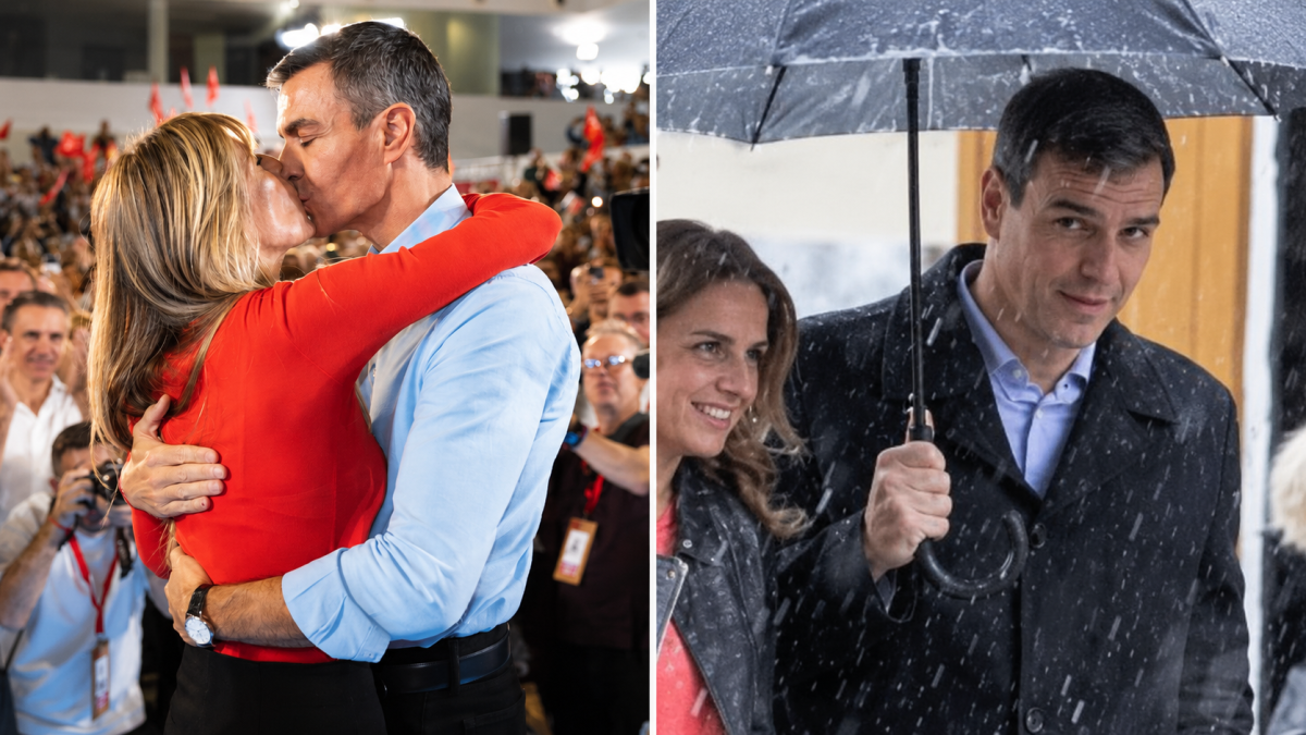 Pedro Sánchez y Begoña Gomez y en otra instantánea con Susana Sumelzo