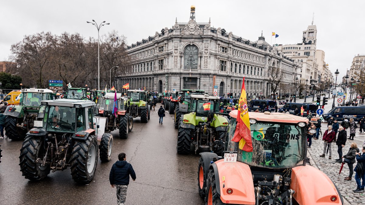 Protestas del mes de febrero de los agricultores en la Plaza de Cibeles de Madrid.