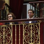Begoña Gómez, David Sánchez y Magdalena Pérez Castejón, en el congreso