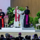 El Papa León XIV interviene durante el encuentro 'Tejer redes con el mundo de la cultura, la educación, la empresa y el deporte', en el Movistar Arena, a 6 de junio de 2026, en Madrid (España). El encuentro titulado ‘Tejer redes con el mundo de la cultura, la educación, la empresa y el deporte’ reúne a representantes de distintos ámbitos para reflexionar sobre su aportación a la sociedad. El acto incluye intervenciones y un espacio de diálogo en torno a la colaboración entre instituciones civiles y la Iglesia.

Ricardo Rubio / Europa Press
07/6/2026
