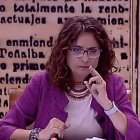 La ministra Montero en actitud desafiante durante su comparecencia en el Senado.