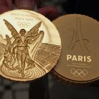 Model of the gold medals that will be used in the Olympic Games Paris 2024 is presented at the 130th session of the International Olympic Committee which is being held in Lima.