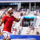 Rafael Nadal celebra un punto ante Fucsovics