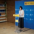 La ministra de Ciencia, Innovación y Universidades, Diana Morant, ofrece una rueda de prensa durante su visita al Instituto de Ciencias Matemáticas en julio.