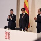 Salvador Illa en su toma de posesión sin bandera de España