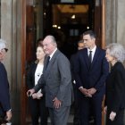 Juan Carlos I, Doña Sofia, Pedro Sanchez ,Felipe Gonzalez y Mar Garcia Vaquero, durante el funeral de Alfredo Perez Rubalcaba el 11 de mayo de 2019.