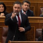 El líder de VOX, Santiago Abascal, durante una sesión en el Congreso de los Diputados.