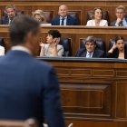 El presidente del Gobierno, Pedro Sánchez, interviene durante una sesión de control al Gobierno en el Congreso.