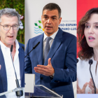 Alberto Núñez Feijóo, Pedro Sánchez e Isabel Díaz Ayuso