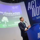 Juanma Moreno, presidente de la Junta de Andalucía, durante su intervención en la COP29 que se celebra en Azerbaiyán.