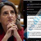 La ministra Teresa Ribera y el mensaje en el califica de bulo el desembalse de Forata.