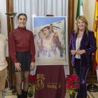 Momento del descubrimiento del boceto del gran mural de Carolina Marín que decorará la fachada del Palacio de Deportes de Huelva.