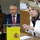 A la izquierda, la secretaria general del PSPV-PSOE y ministra de Ciencia, Diana Morant, junto a Ángel Torres, ministro de Política Territorial y a la derecha, la vicepresidenta de la Generalitat, Susana Camarero.