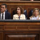 Pedro Sánchez, María Jesús Montero y Yolanda Díaz en el Congreso.
