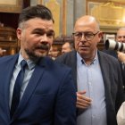El portavoz de ERC en el Congreso, Gabriel Rufián, a su llegada al Congreso.
