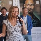 Pilar Bernabé en la presentación de una exposición en la Estación del Norte.