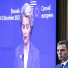 El presidente del Gobierno de España, Pedro Sánchez, durante una rueda de prensa conjunta, tras el Consejo Europeo, el 15 de diciembre de 2023.