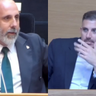 El portavoz de Vox, Sergio Pastor, y el diputado del PSOE que ha abandonado el pleno, Jordi Mayor.