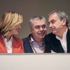 Pilar Alegría, Santos Cerdán y José Luis Rodríguez Zapatero en un acto del PSOE.