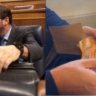 El ministro de Transportes, Óscar Puente, y a la derecha un fragmento del vídeo en el que ironiza con los pagos en metálico al PSOE.