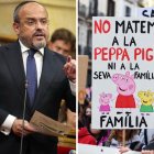 El líder del PP en Cataluña, Alejandro Fernández, y una manifestación si gobernara el PP