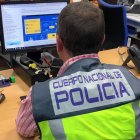 Un agente de la Policía Nacional en un ordenador investigando delitos a través de Internet.