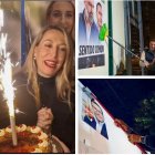 Los candidatos realizan la tradicional pega de carteles. María Guardiola PP, Óscar Fernández Calle Vox y Miguel Ángel Gallardo PSOE