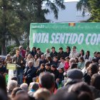El presidente Santiago Abascal en  un mitin de campaña en Extremadura